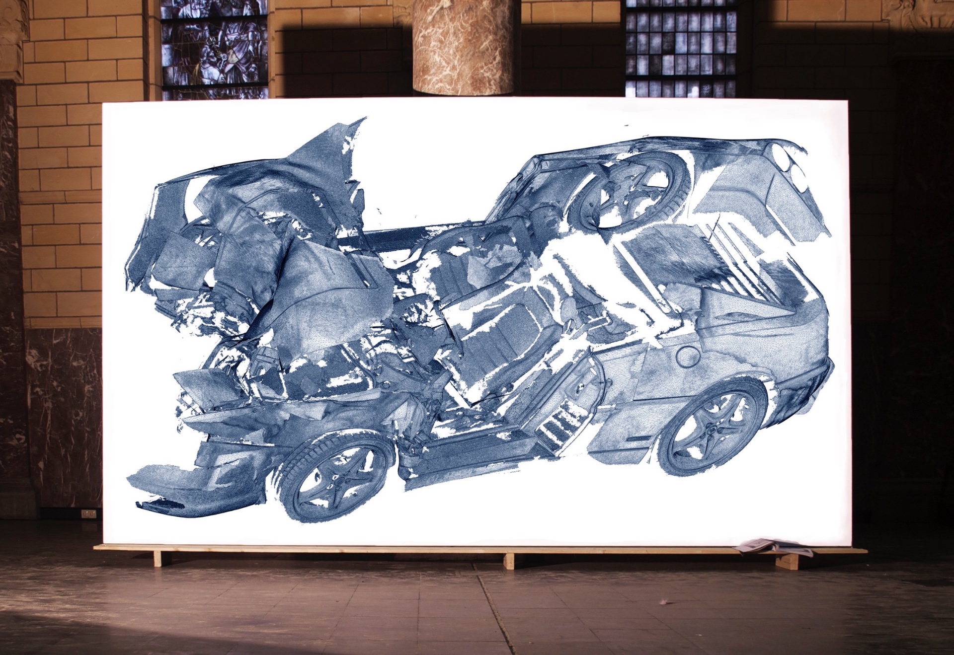 Afterlife inc — 2014 — A 3D scan of a crashed Ferrari, exposing the complex forms created by collision and deformation. — Eindhoven — by Sander Wassink — photo Sander Wassink